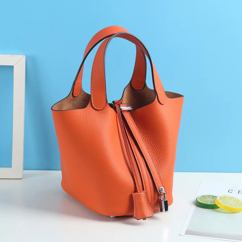 Consumer Corner Luxury Designer Ladies Tote Bucket Bag (100% Genuine Leather) - Classical & Soft - (Orange) Consumer Corner