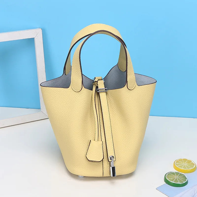Consumer Corner Luxury Designer Ladies Tote Bucket Bag (100% Genuine Leather) - Classical & Soft - (Dull Yellow) Consumer Corner