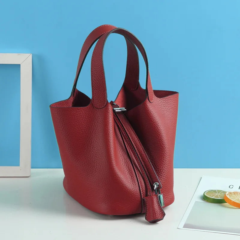 Consumer Corner Luxury Designer Ladies Tote Bucket Bag (100% Genuine Leather) - Classical & Soft - (Dark Red) Consumer Corner