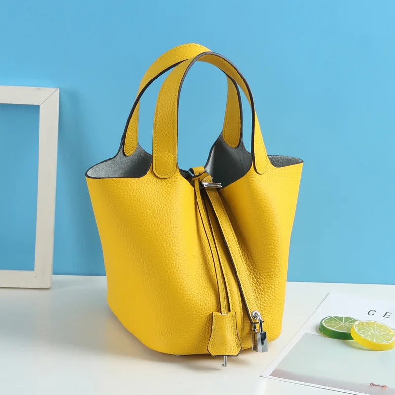 Consumer Corner Luxury Designer Ladies Tote Bucket Bag (100% Genuine Leather) - Classical & Soft - (Bright Yellow) Consumer Corner
