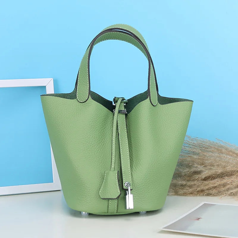 Consumer Corner Luxury Designer Ladies Tote Bucket Bag (100% Genuine Leather) - Classical & Soft - (Light Green) Consumer Corner