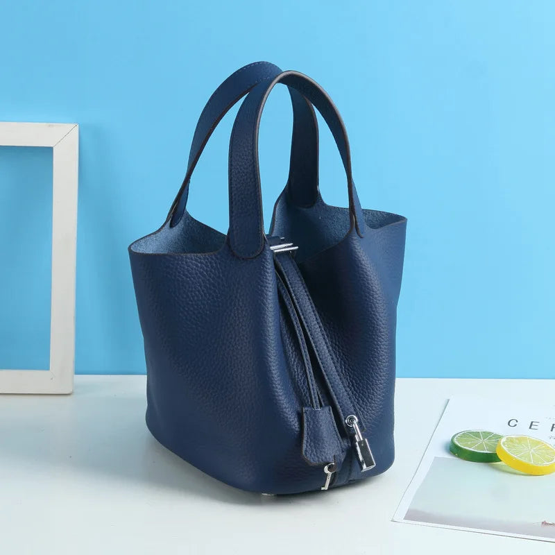 Consumer Corner Luxury Designer Ladies Tote Bucket Bag (100% Genuine Leather) - Classical & Soft - (Dark Blue) Consumer Corner