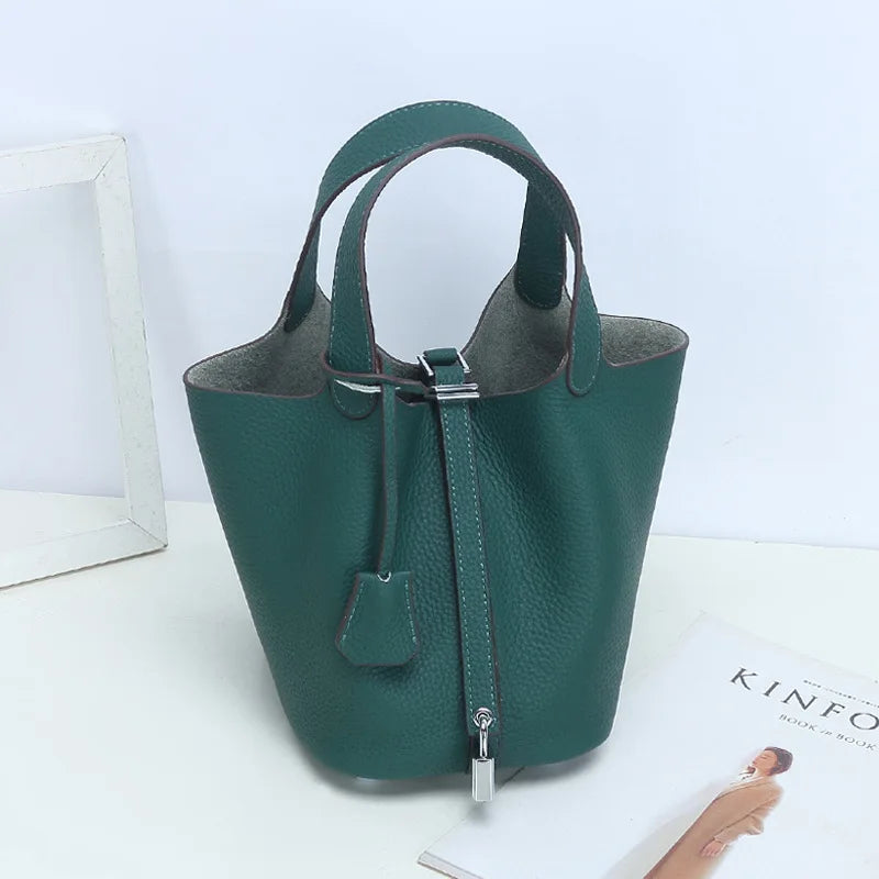 Consumer Corner Luxury Designer Ladies Tote Bucket Bag (100% Genuine Leather) - Classical & Soft - (Dark Green) Consumer Corner