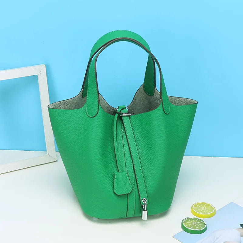 Consumer Corner Luxury Designer Ladies Tote Bucket Bag (100% Genuine Leather) - Classical & Soft - (Bright Green) Consumer Corner