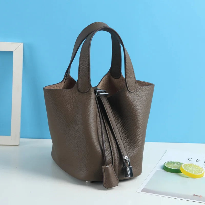 Consumer Corner Luxury Designer Ladies Tote Bucket Bag (100% Genuine Leather) - Classical & Soft - (Dull Green) Consumer Corner