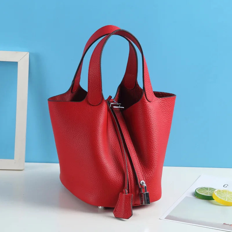 Consumer Corner Luxury Designer Ladies Tote Bucket Bag (100% Genuine Leather) - Classical & Soft - (Bright Red) Consumer Corner