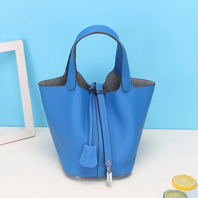 Consumer Corner Luxury Designer Ladies Tote Bucket Bag (100% Genuine Leather) - Classical & Soft - (Bright Blue) Consumer Corner