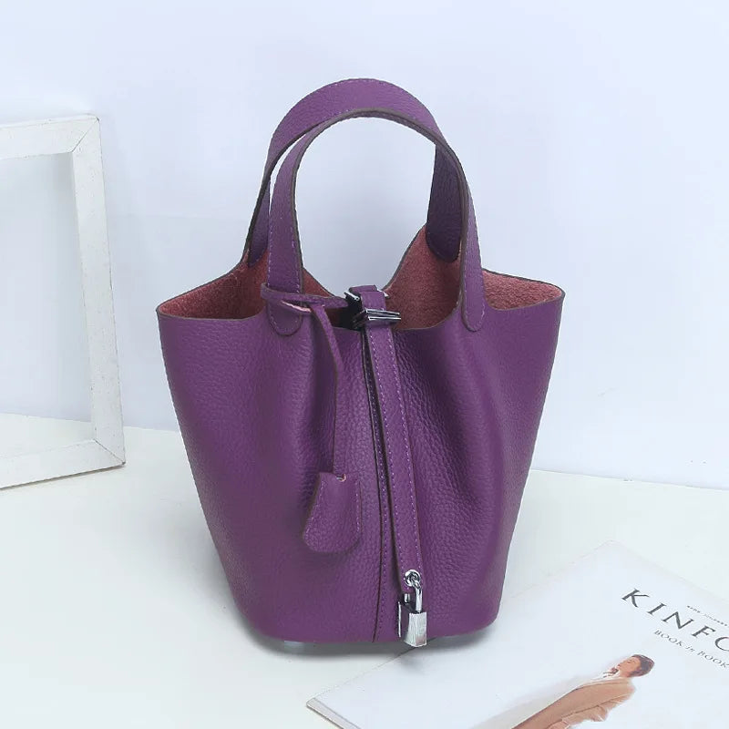 Consumer Corner Luxury Designer Ladies Tote Bucket Bag (100% Genuine Leather) - Classical & Soft - (Purple) Consumer Corner