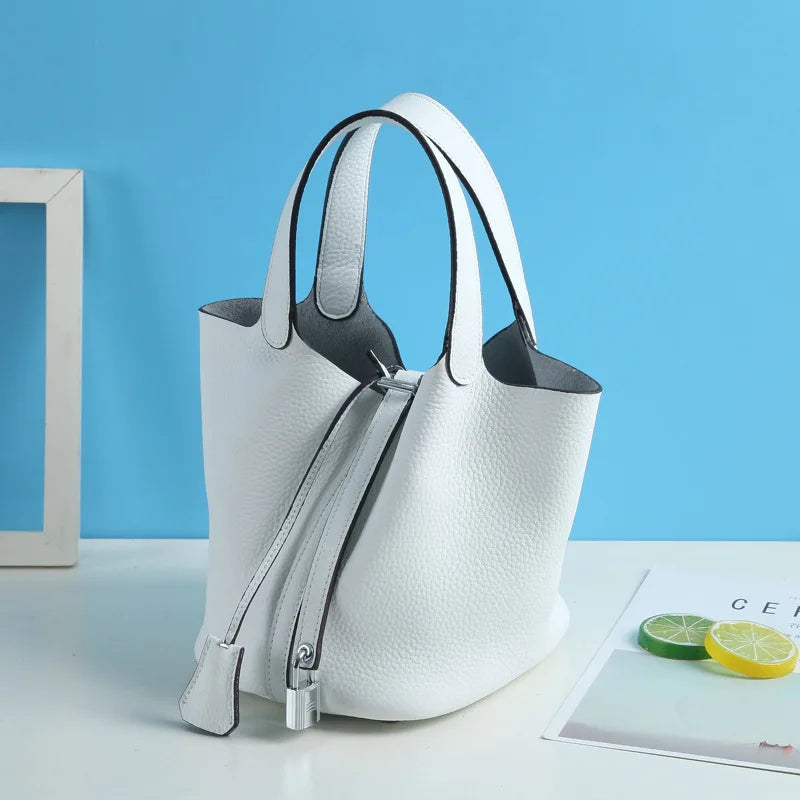 Consumer Corner Luxury Designer Ladies Tote Bucket Bag (100% Genuine Leather) - Classical & Soft - (White) Consumer Corner