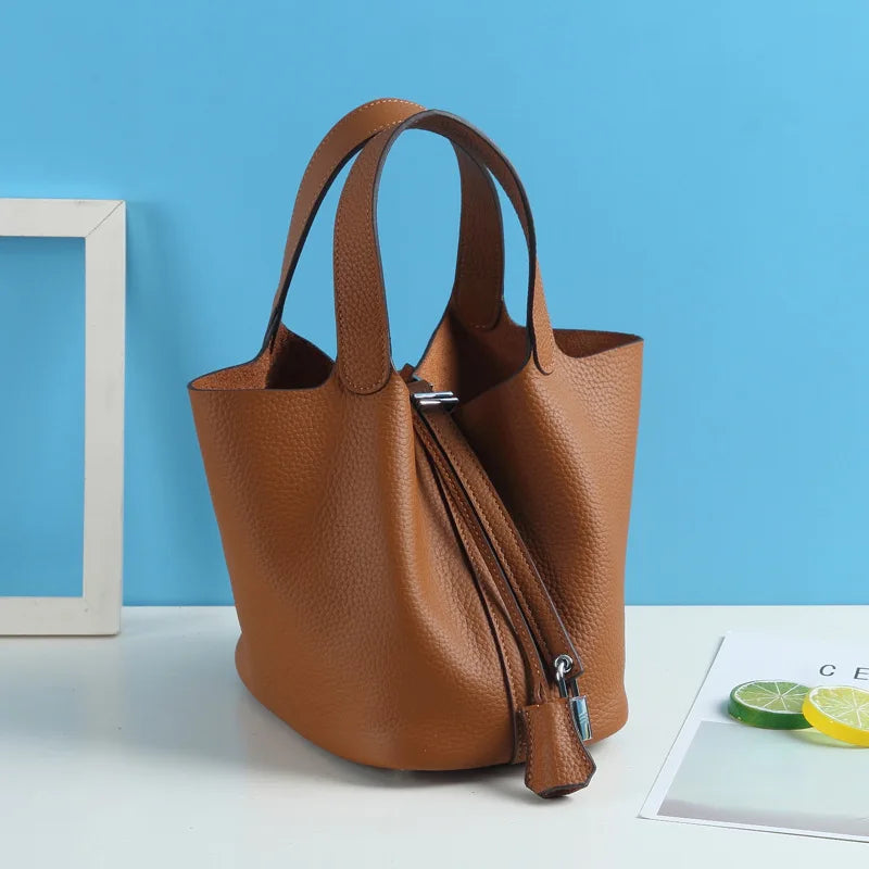 Consumer Corner Luxury Designer Ladies Tote Bucket Bag (100% Genuine Leather) - Classical & Soft - (Brown) Consumer Corner
