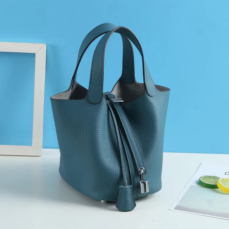 Consumer Corner Luxury Designer Ladies Tote Bucket Bag (100% Genuine Leather) - Classical & Soft - (Dull Blue) Consumer Corner