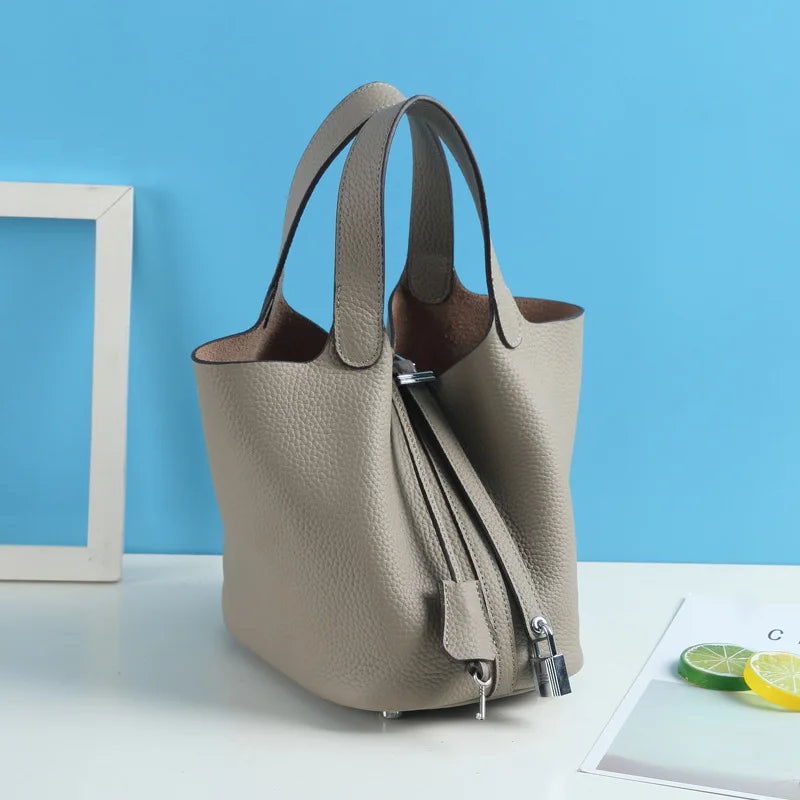 Consumer Corner Luxury Designer Ladies Tote Bucket Bag (100% Genuine Leather) - Classical & Soft - (Gray) Consumer Corner