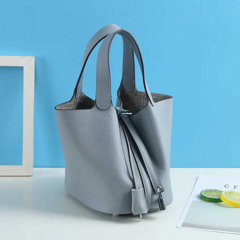 Consumer Corner Luxury Designer Ladies Tote Bucket Bag (100% Genuine Leather) - Classical & Soft - (Light Blue) Consumer Corner